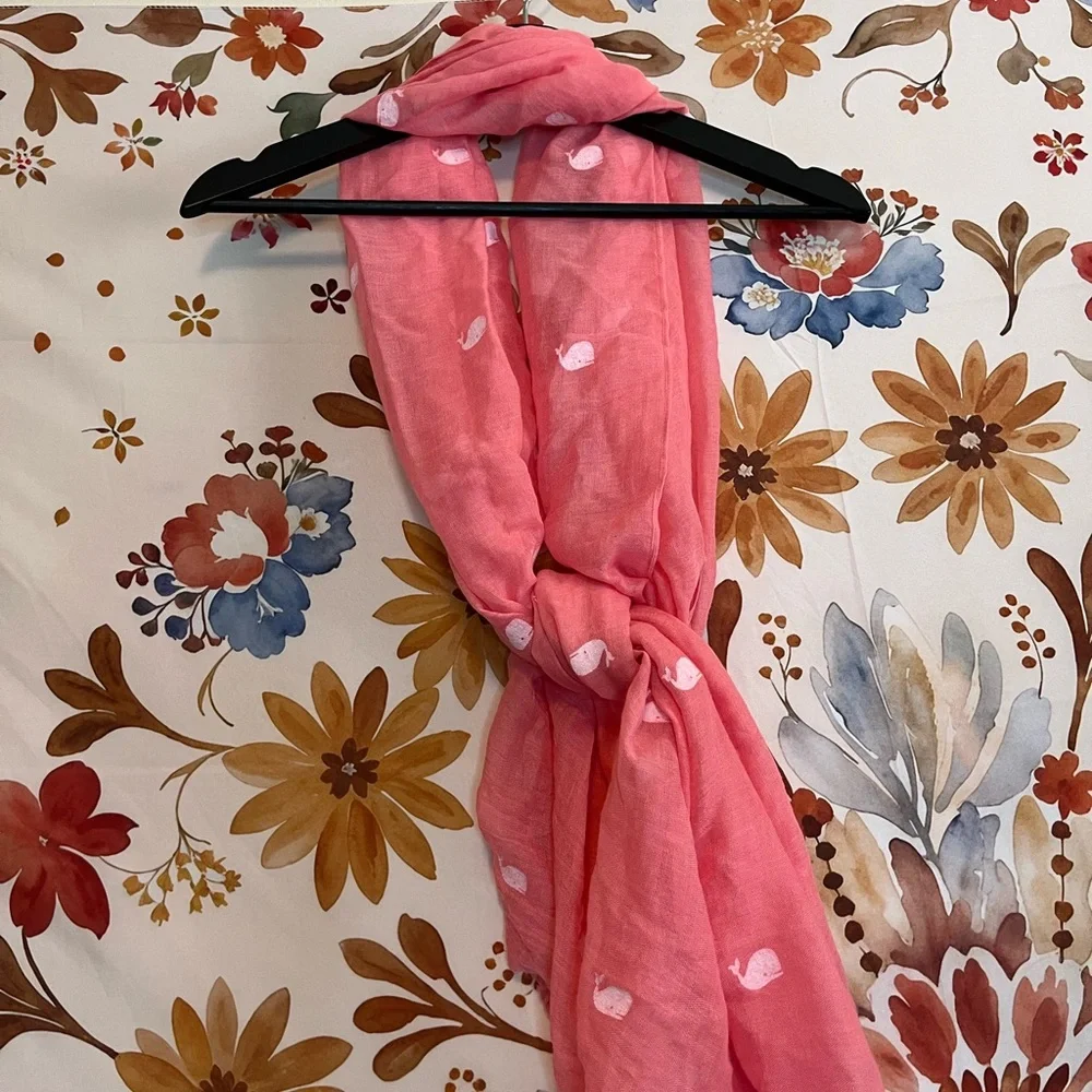 Nautical Preppy Spring Sheer White Whale Long City Coastal Scarf Teacher Classic